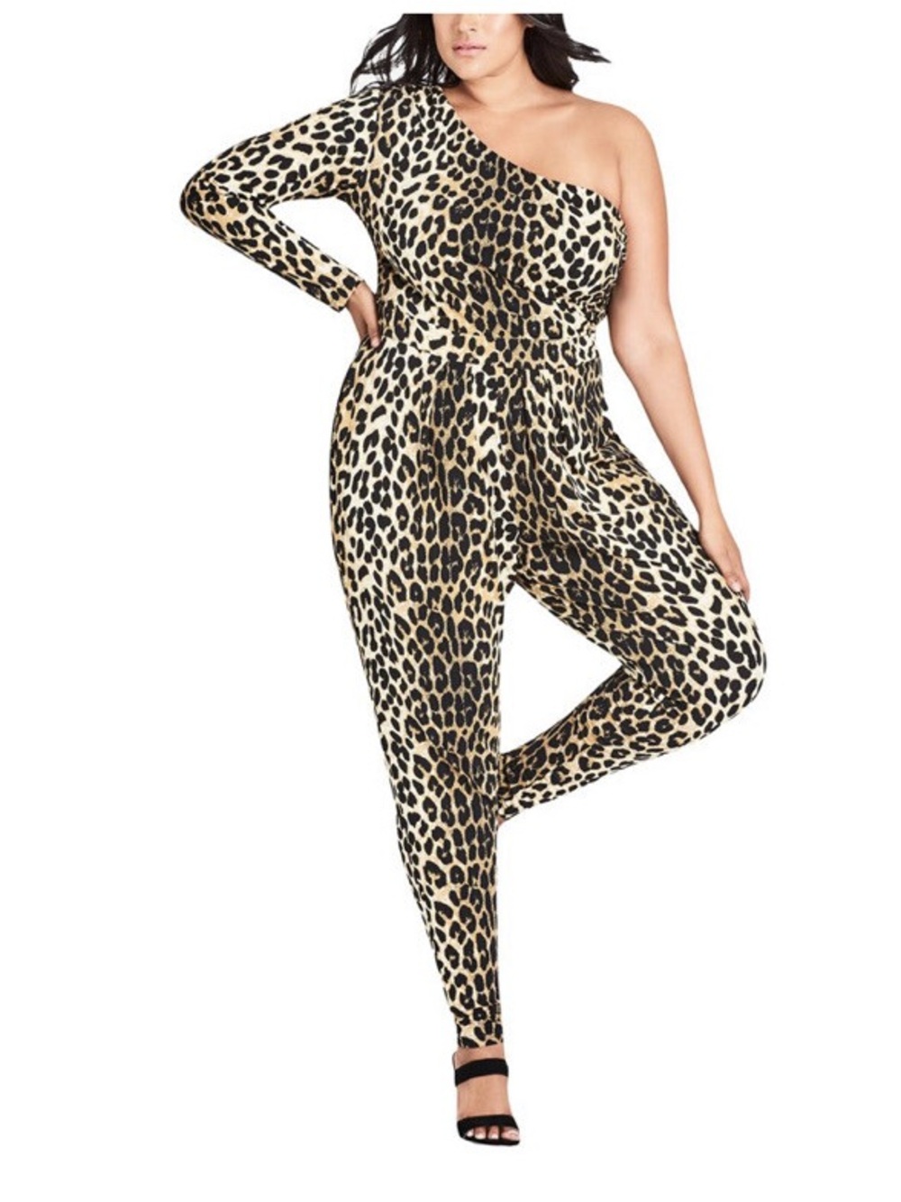 City Chic Plus Size 16 ) One Shoulder Jumpsuit Animal Print